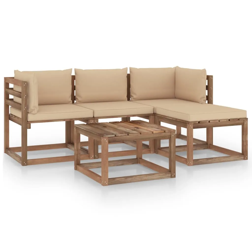 vidaXL Set Salotto da Giardino 5 pz con Cuscini Beige