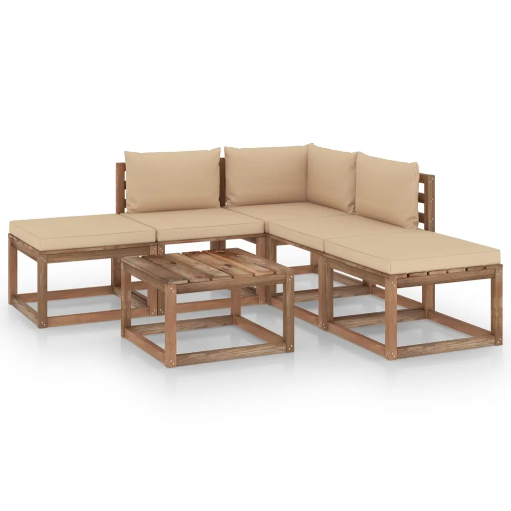 vidaXL Set Salotto da Giardino 6 pz con Cuscini Beige