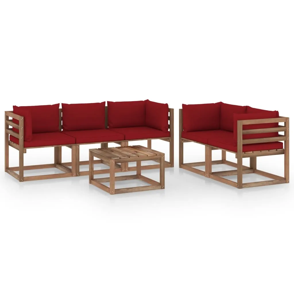 vidaXL Set Salotto da Giardino 6 pz con Cuscini Rosso Vino