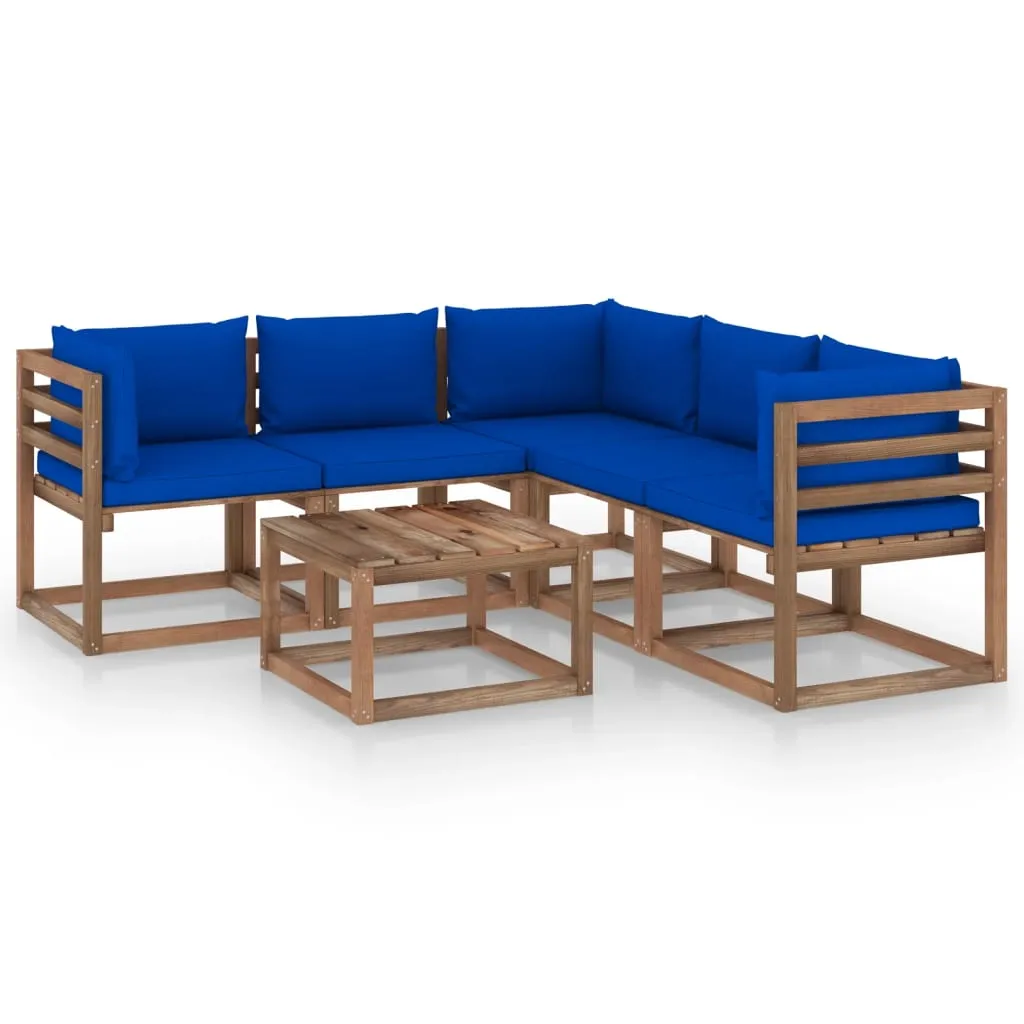 vidaXL Set Salotto Giardino con Cuscini Blu 6pz Legno Pino Impregnato