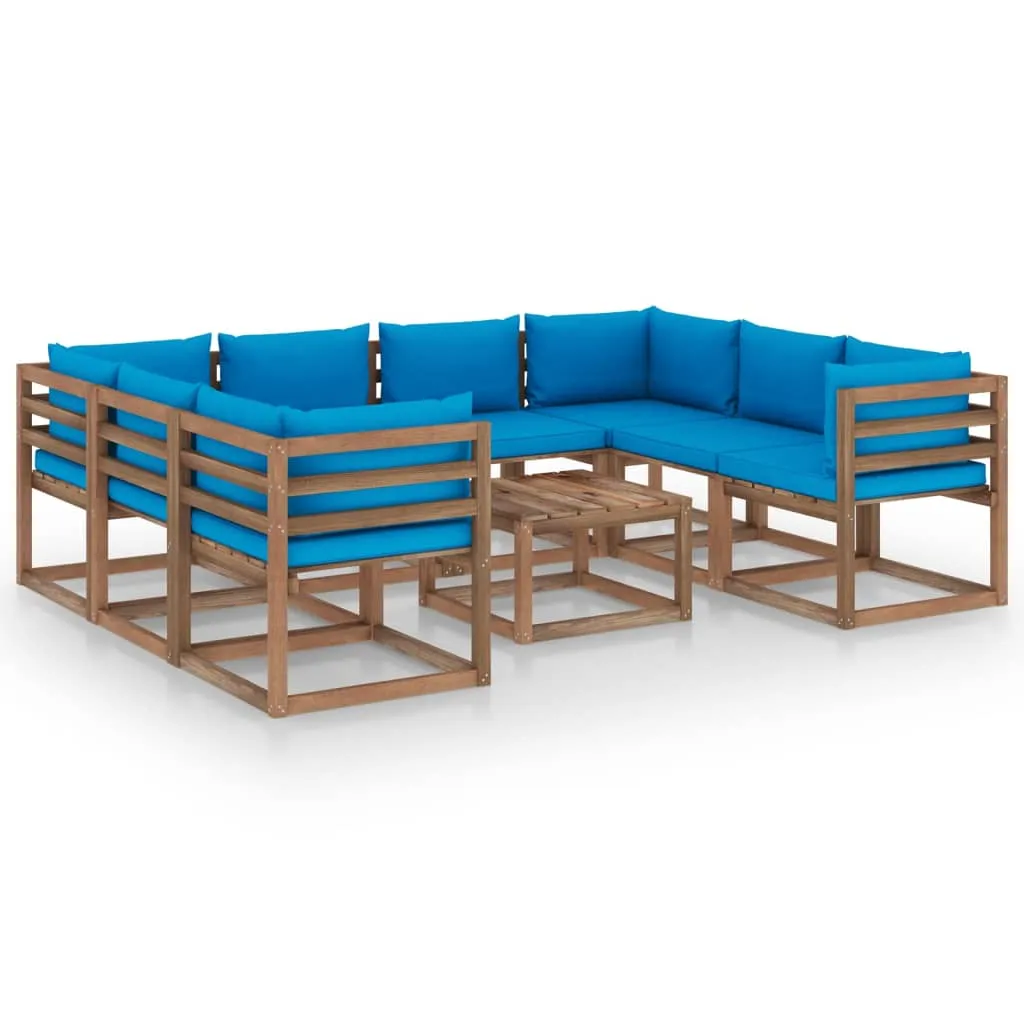 vidaXL Set Salotto da Giardino 9 pz con Cuscini Blu Chiaro