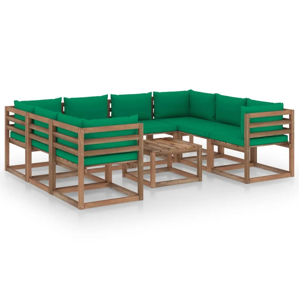 vidaXL Set Salotto da Giardino 9 pz con Cuscini Verdi