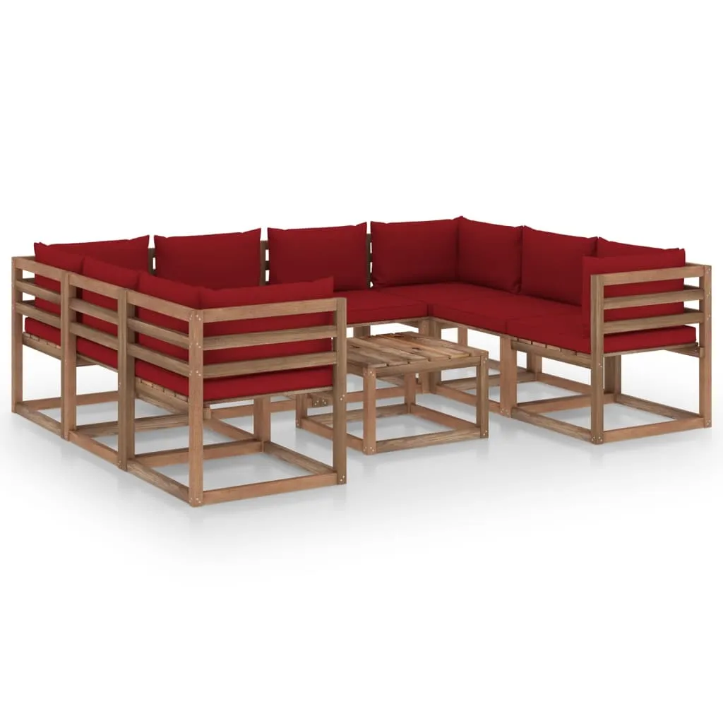 vidaXL Set Salotto da Giardino 9 pz con Cuscini Rosso Vino