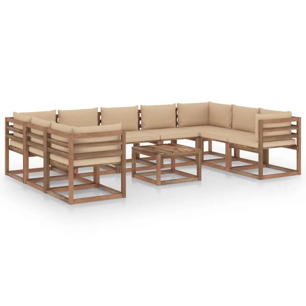 vidaXL Set Salotto da Giardino 10 pz con Cuscini Beige