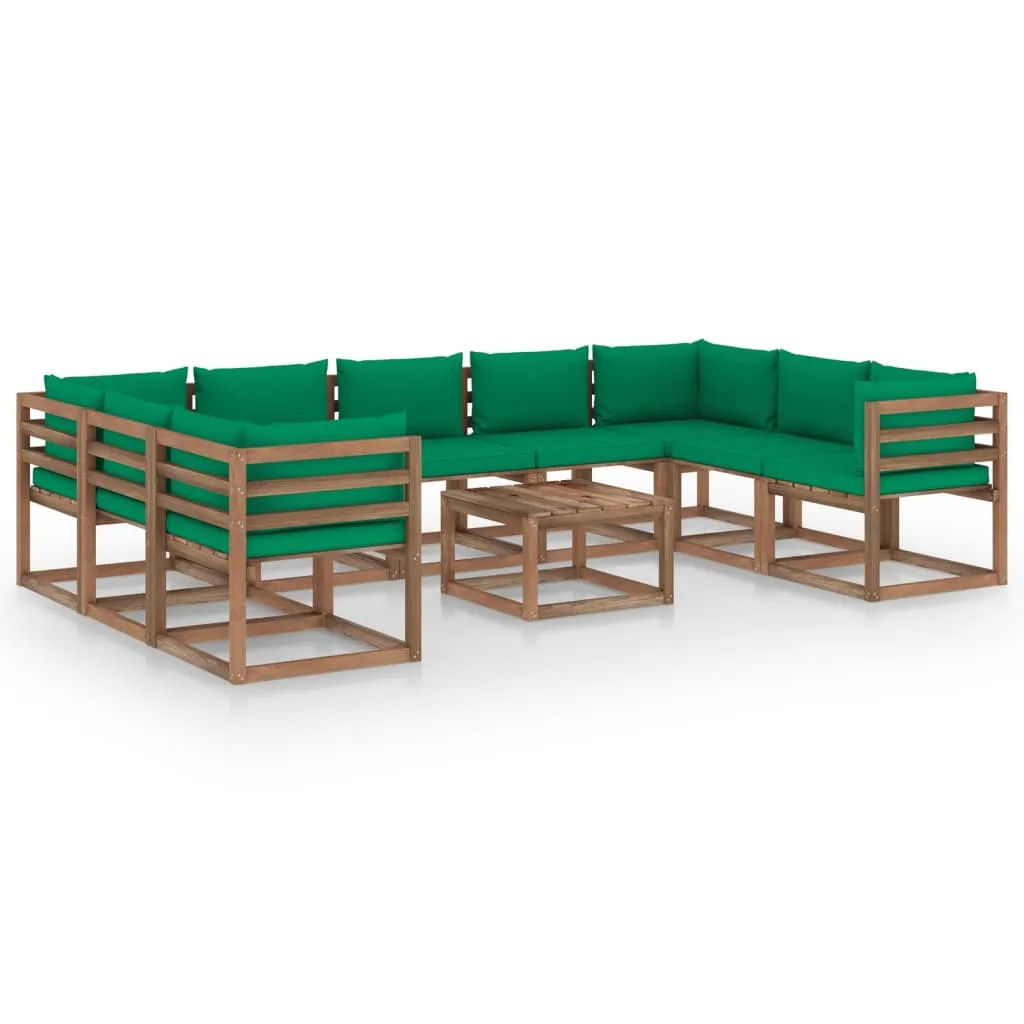 vidaXL Set Salotto da Giardino 10 pz con Cuscini Verdi