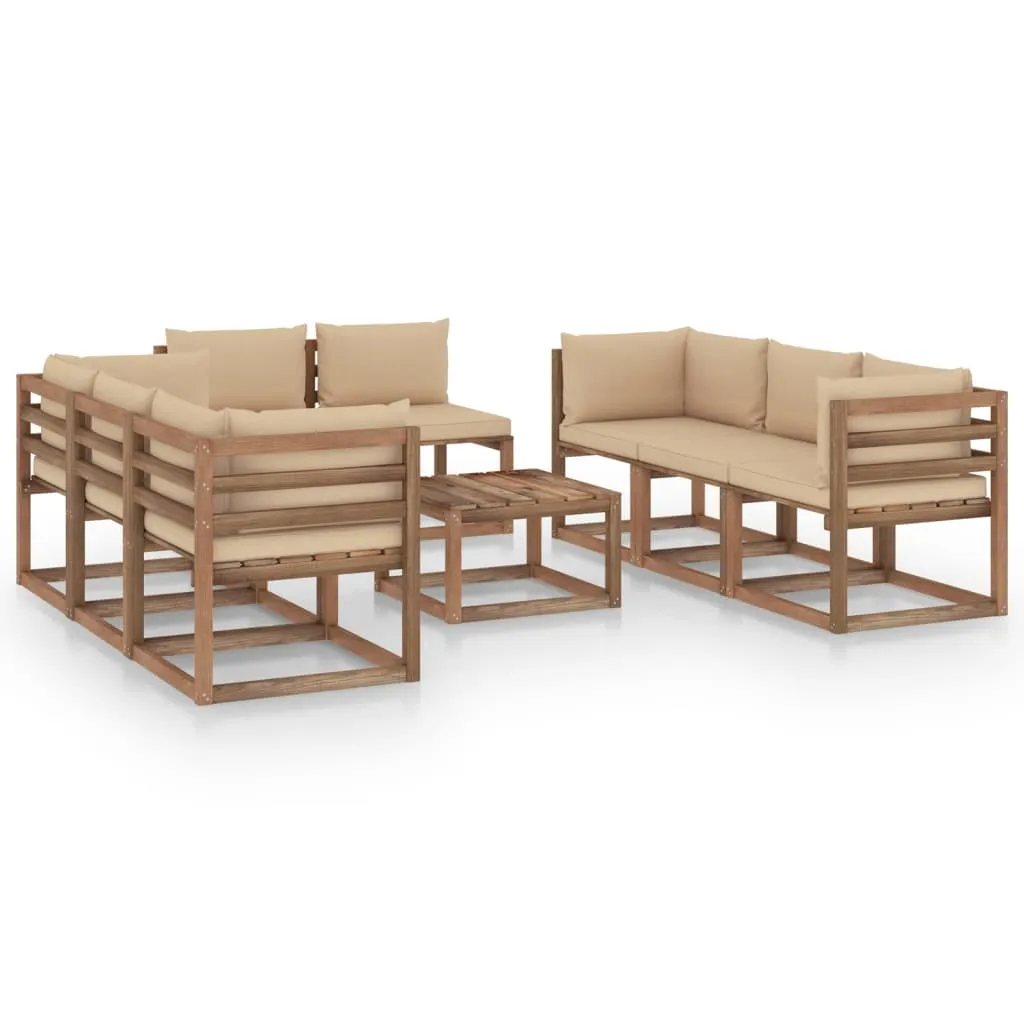 vidaXL Set Divani da Giardino 9 pz con Cuscini Beige