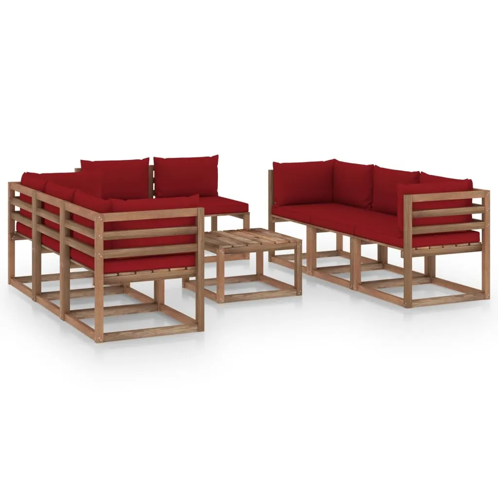 vidaXL Set Divani da Giardino 9 pz con Cuscini Rosso Vino