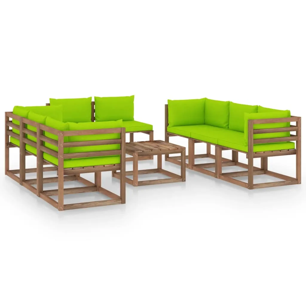 vidaXL Set Divani da Giardino 9 pz con Cuscini Verde Brillante