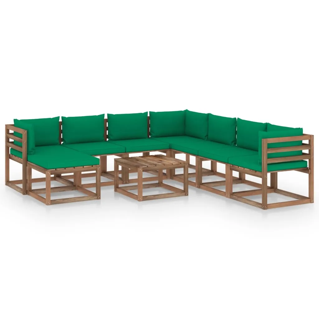 vidaXL Set Divani da Giardino 9 pz con Cuscini Verdi