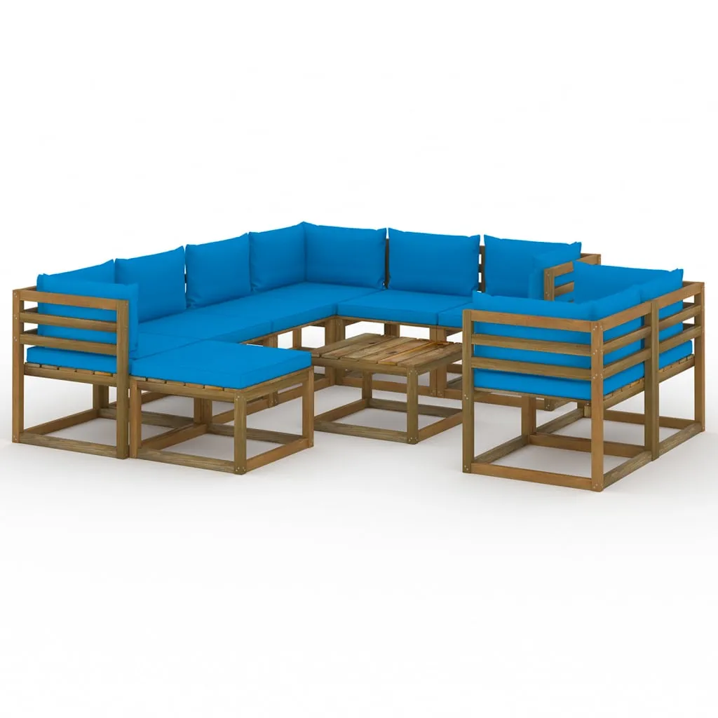 vidaXL Set Divani da Giardino 10 pz con Cuscini Azzurri