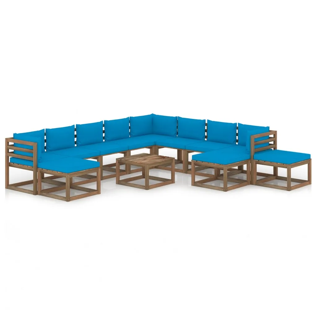 vidaXL Set Divani da Giardino 12 pz con Cuscini Azzurri