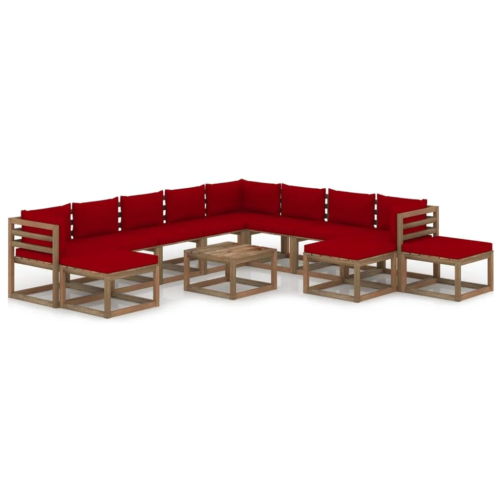 vidaXL Set Divani da Giardino 12 pz con Cuscini Rosso Vino