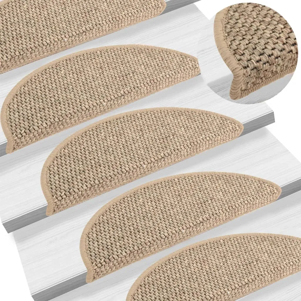 vidaXL Tappeti Adesivi Scale Aspetto Sisal 15 pz 56x17x3cm Beige Scuro