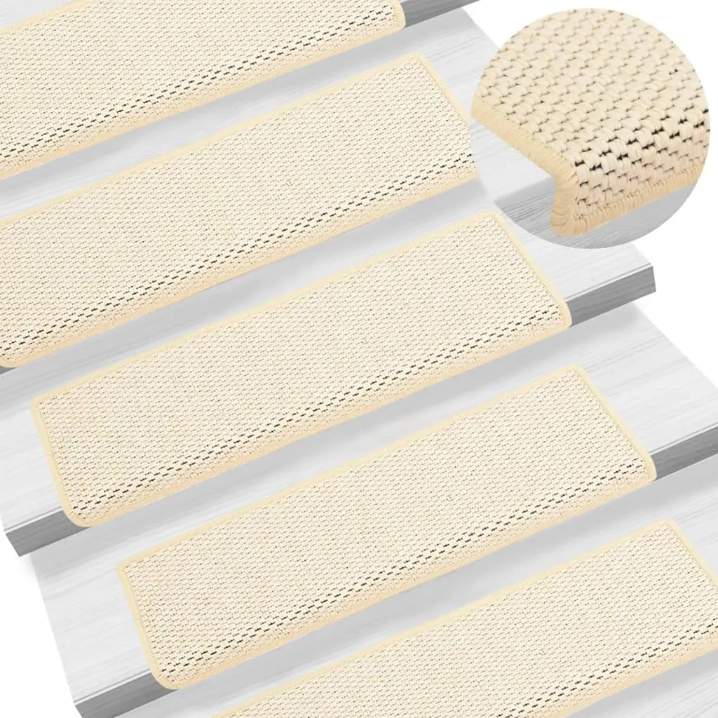 vidaXL Tappeti Autoadesivi Scale Aspetto Sisal 15 pz 65x21x4 cm Crema