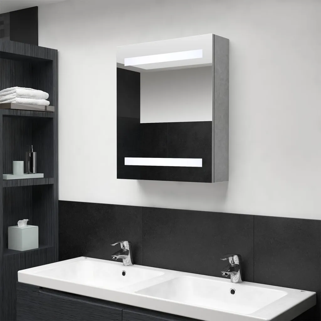 vidaXL Armadietto Bagno con Specchio e LED Grigio Cemento 50x14x60 cm