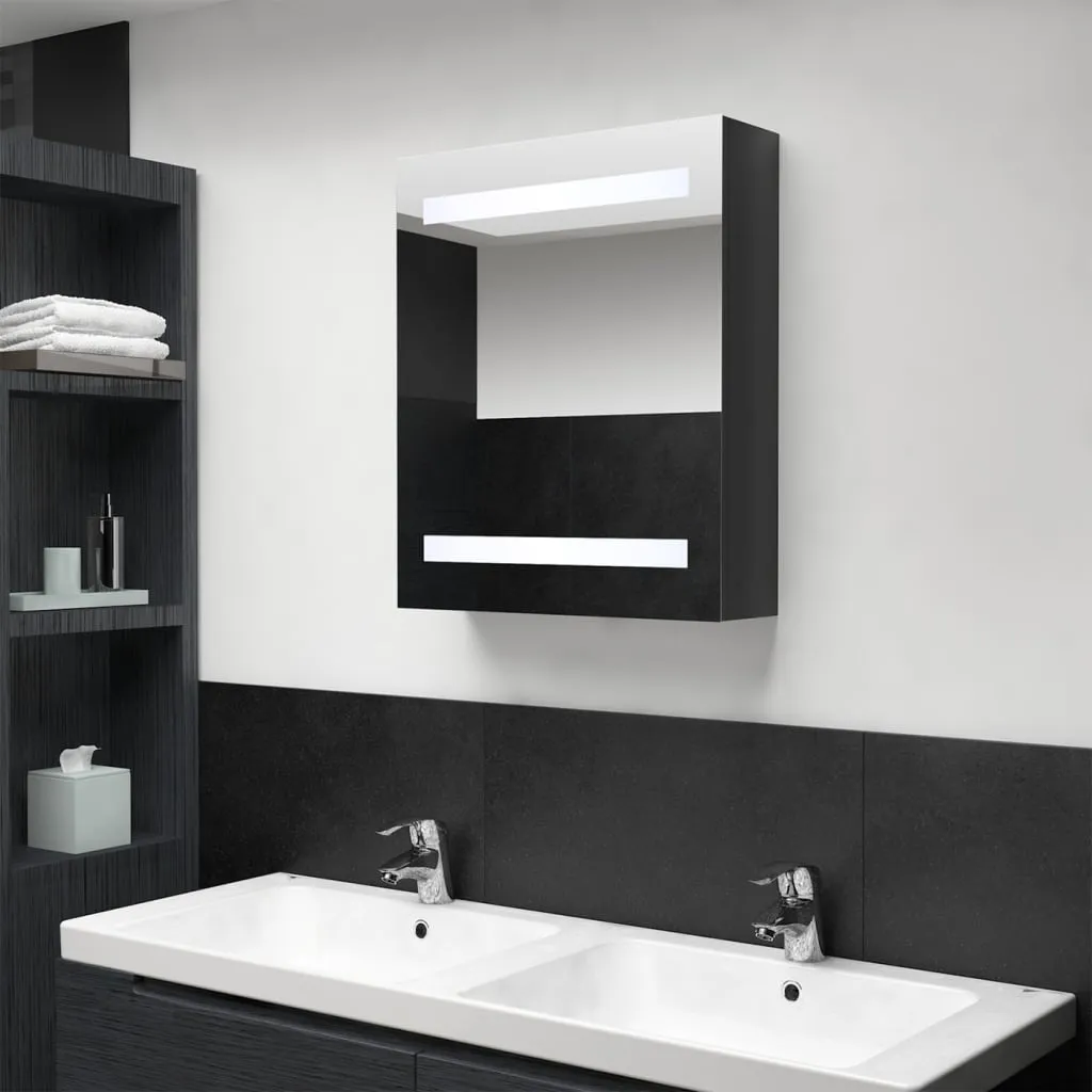 vidaXL Armadietto Bagno con Specchio e LED Nero Lucido 50x14x60 cm