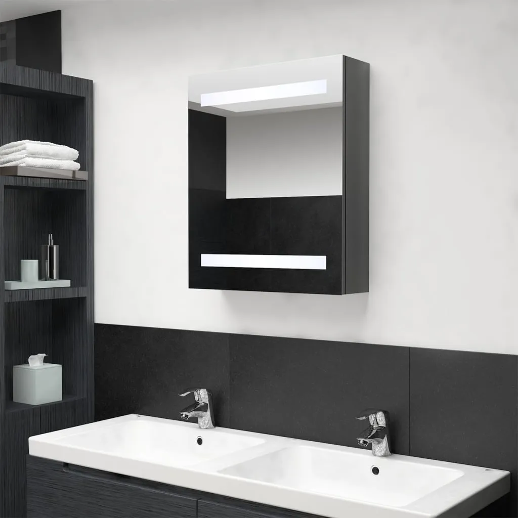 vidaXL Armadietto Bagno con Specchio e LED Grigio Lucido 50x14x60 cm