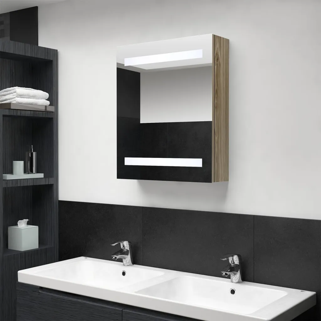 vidaXL Armadietto Bagno con Specchio e LED Rovere 50x14x60 cm