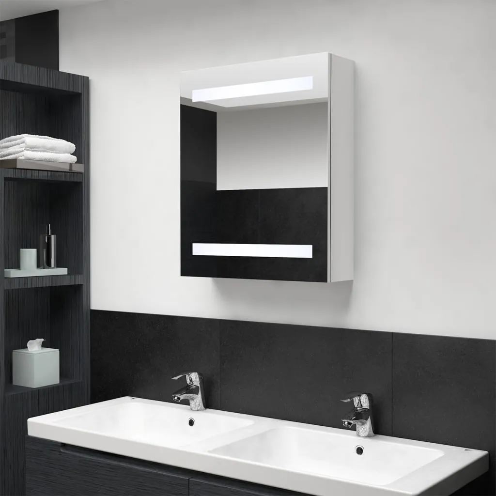 vidaXL Armadietto Bagno con Specchio e LED Bianco Lucido 50x14x60 cm