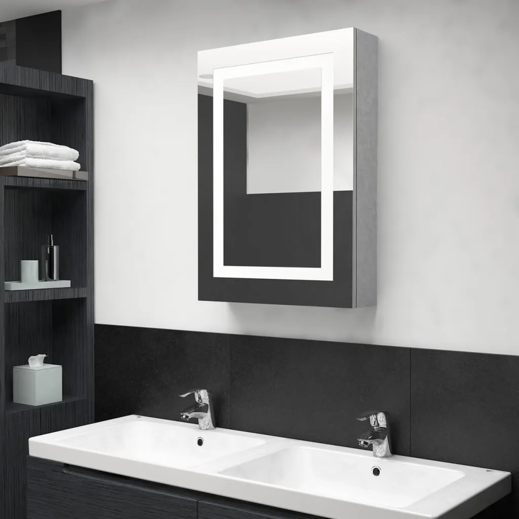 vidaXL Armadietto Bagno con Specchio e LED Grigio Cemento 50x13x70 cm