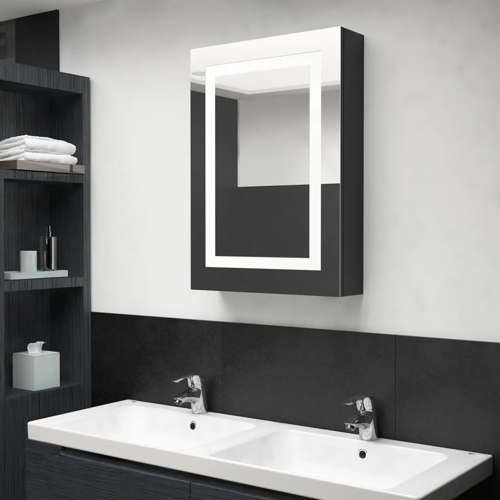 vidaXL Armadietto Bagno con Specchio e LED Nero Lucido 50x13x70 cm