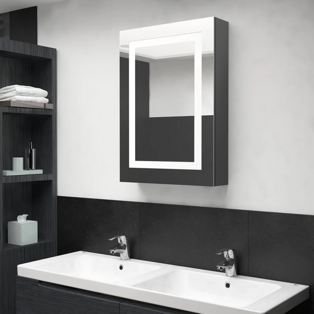 vidaXL Armadietto Bagno con Specchio e LED Grigio 50x13x70 cm