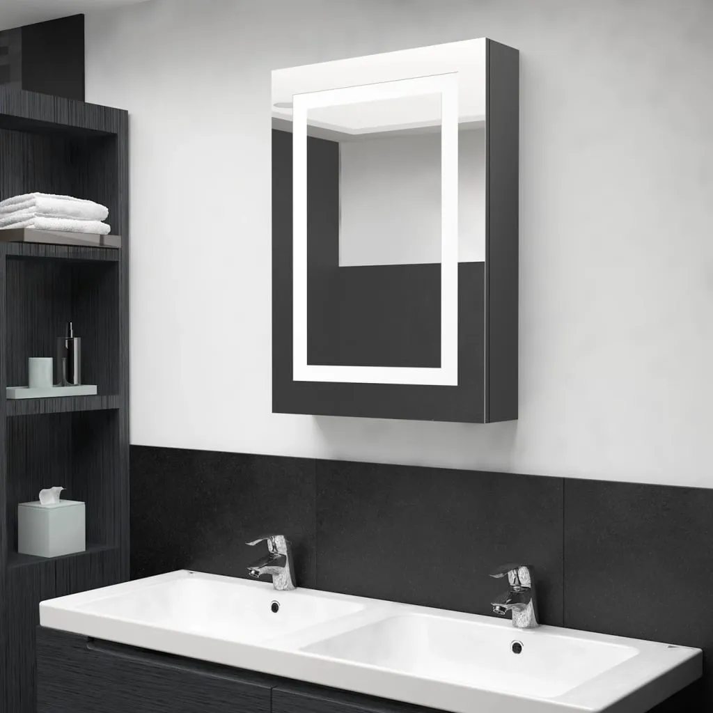 vidaXL Armadietto Bagno con Specchio e LED Grigio Lucido 50x13x70 cm