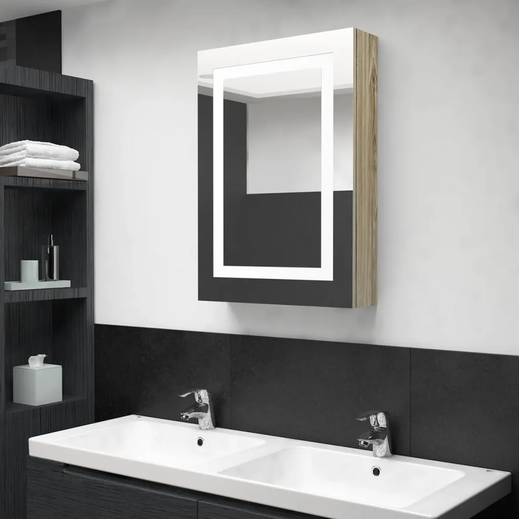 vidaXL Armadietto Bagno con Specchio e LED Rovere 50x13x70 cm