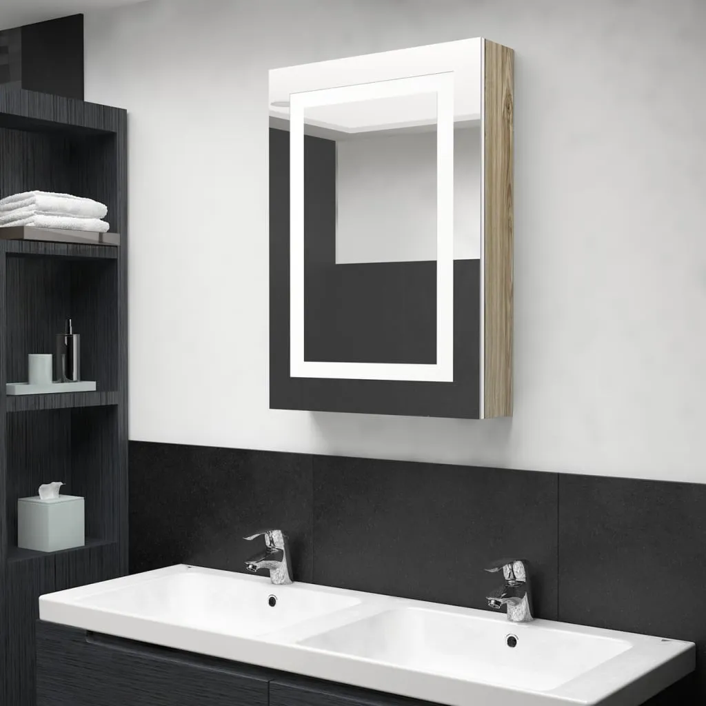 vidaXL Armadietto Bagno con Specchio e LED Bianco e Rovere 50x13x70 cm