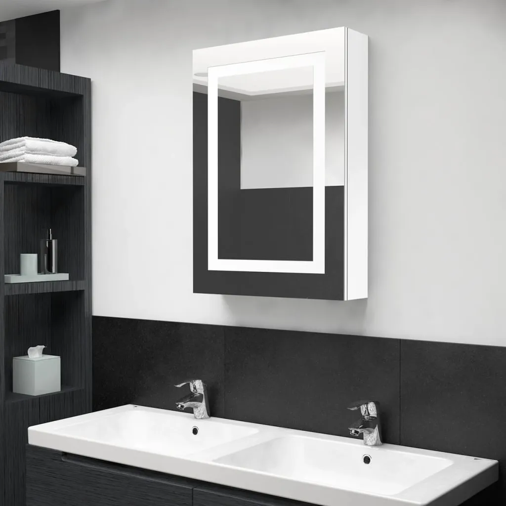 vidaXL Armadietto Bagno con Specchio e LED Bianco Lucido 50x13x70 cm