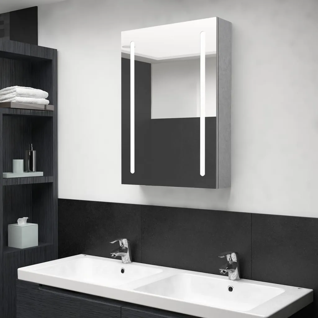 vidaXL Armadietto Bagno con Specchio e LED Grigio Cemento 50x13x70 cm