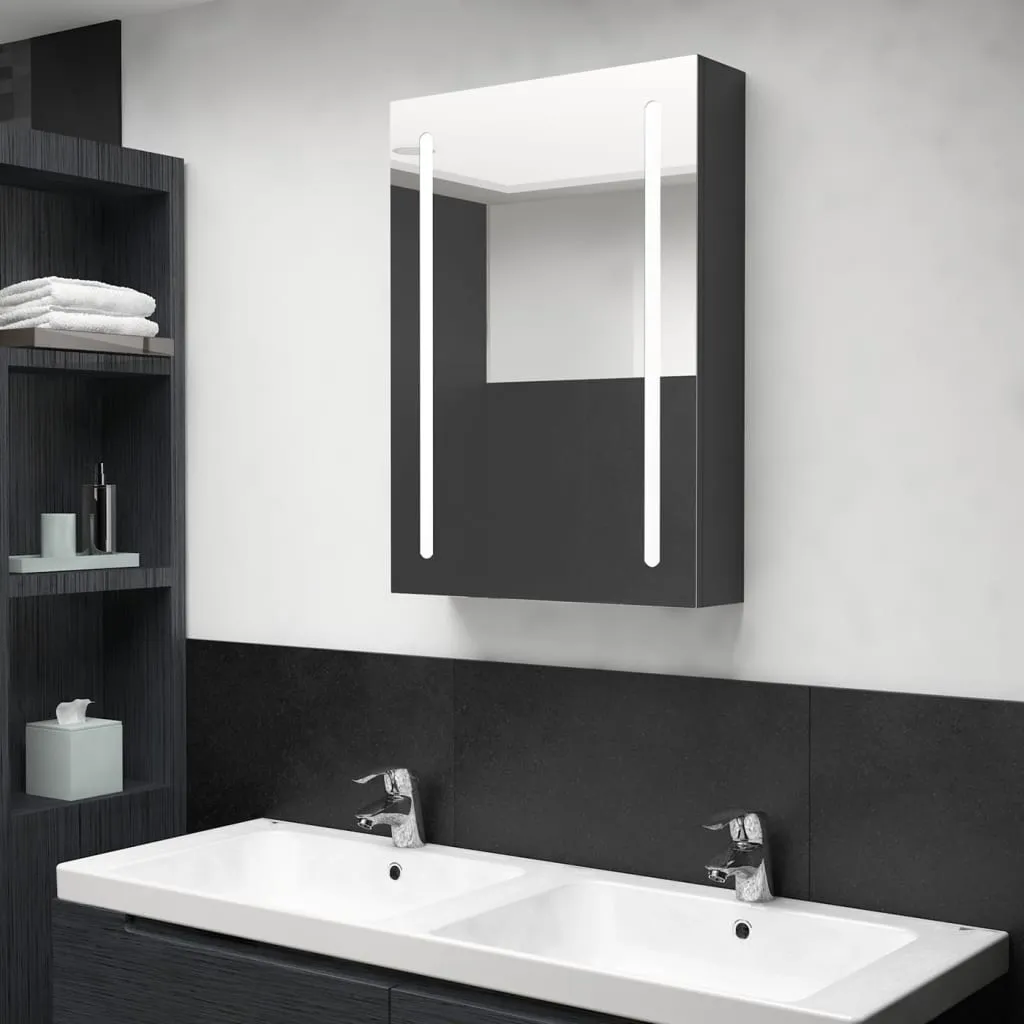 vidaXL Armadietto Bagno con Specchio e LED Nero Lucido 50x13x70 cm