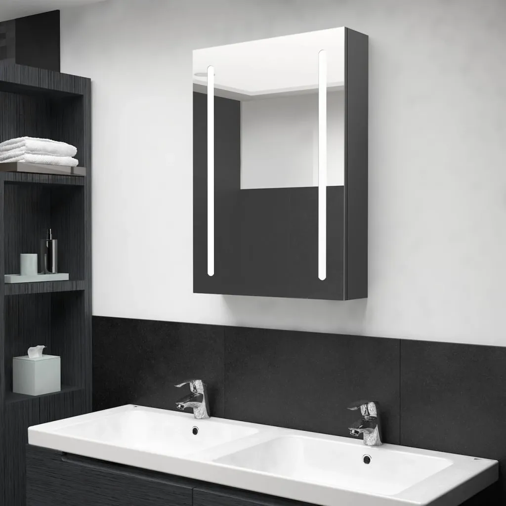 vidaXL Armadietto Bagno con Specchio e LED Grigio 50x13x70 cm