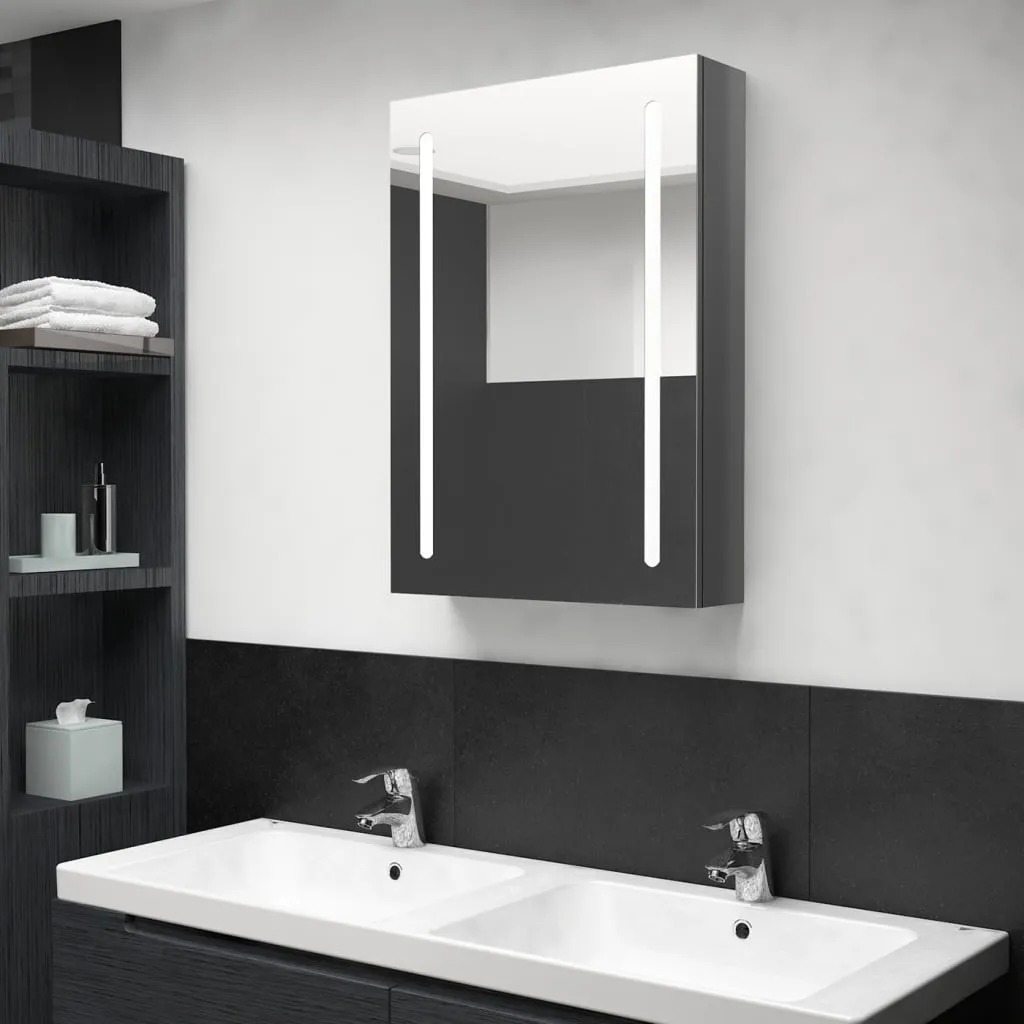 vidaXL Armadietto Bagno con Specchio e LED Grigio Lucido 50x13x70 cm