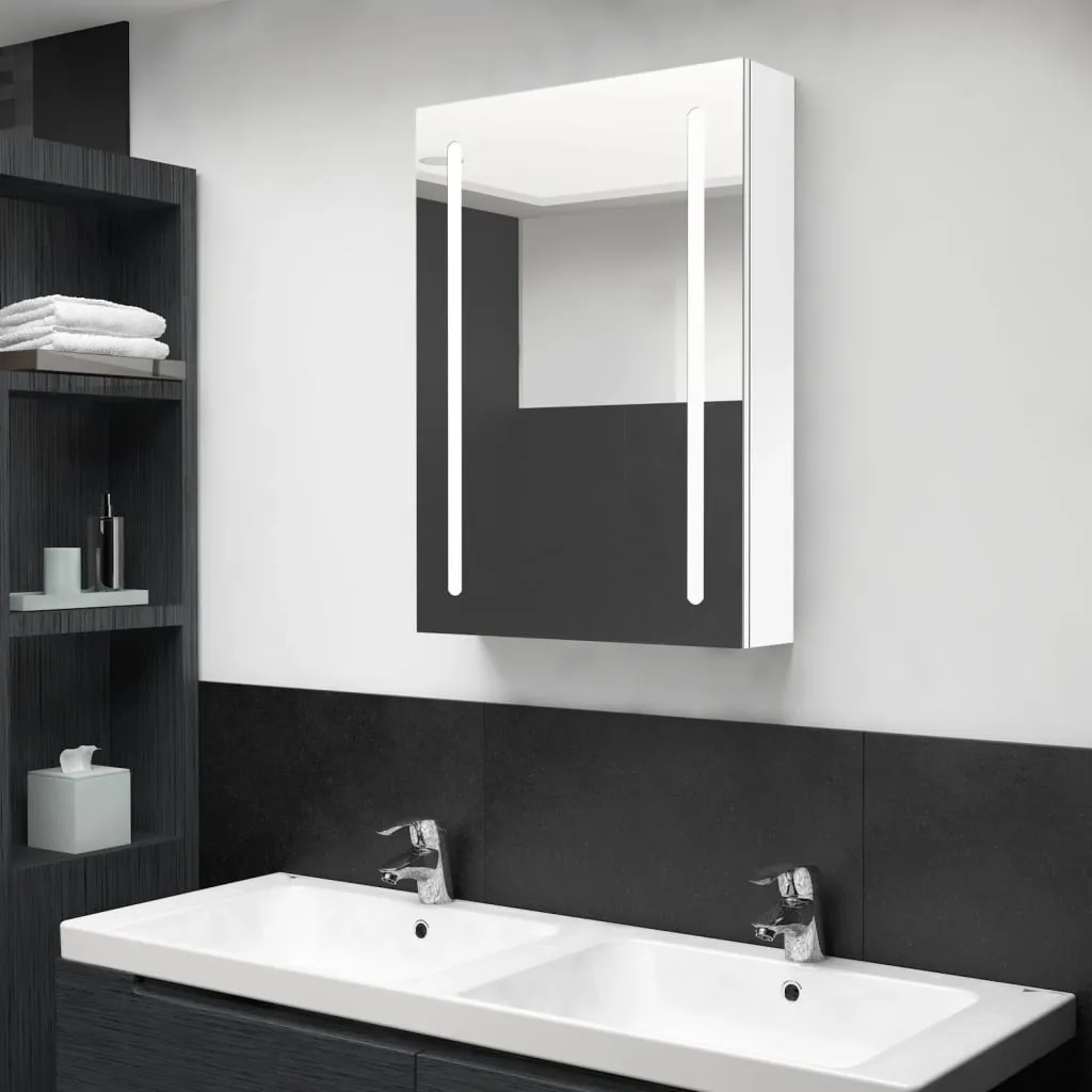 vidaXL Armadietto Bagno con Specchio e LED Bianco Lucido 50x13x70 cm