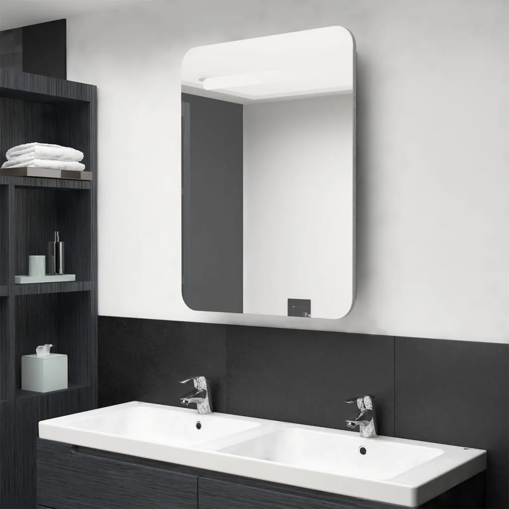 vidaXL Armadietto Bagno con Specchio e LED Grigio Cemento 60x11x80 cm