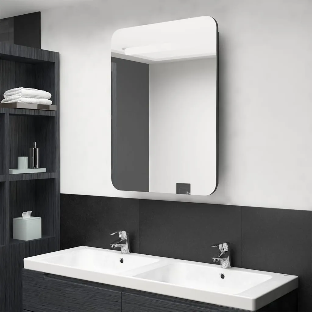 vidaXL Armadietto Bagno con Specchio e LED Nero Lucido 60x11x80 cm