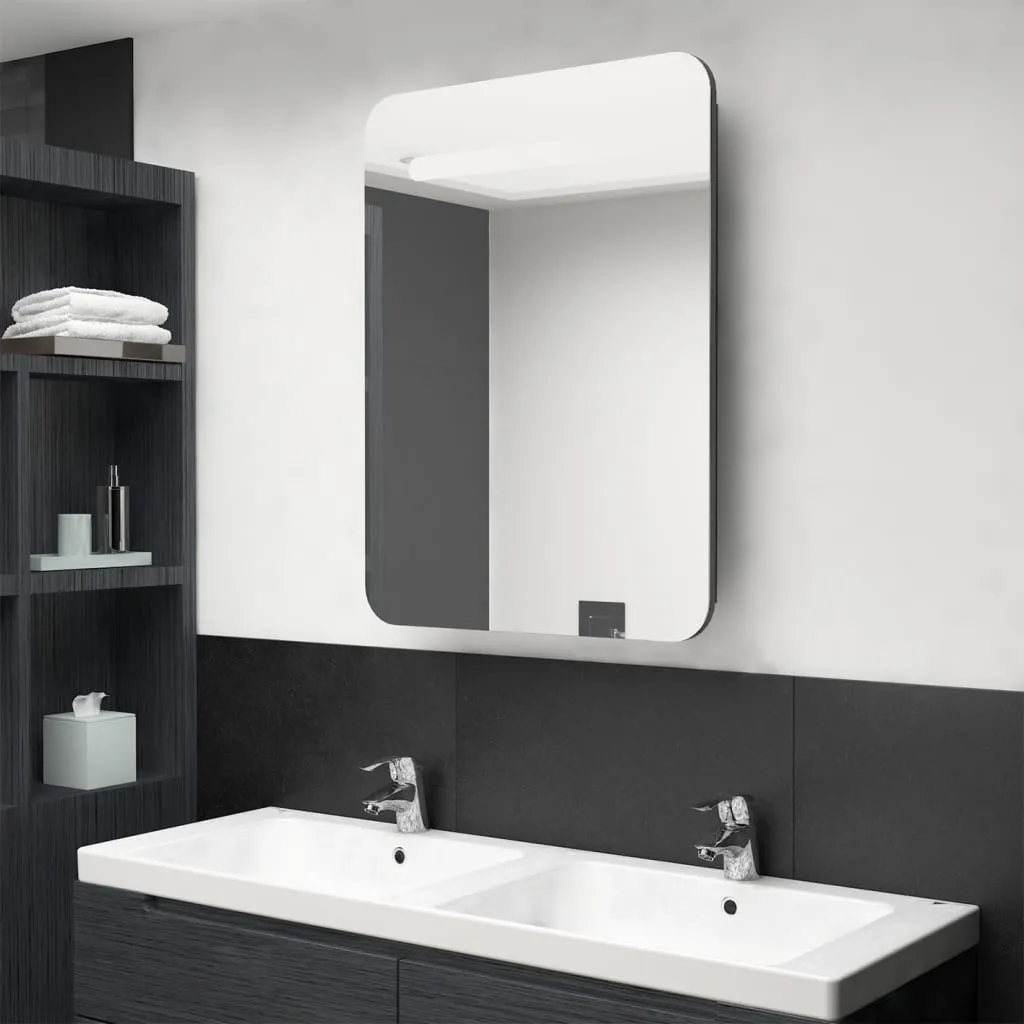 vidaXL Armadietto Bagno con Specchio e LED Grigio Lucido 60x11x80 cm