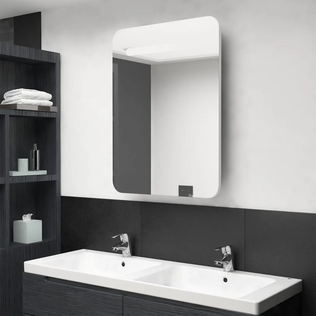 vidaXL Armadietto Bagno con Specchio e LED Bianco Lucido 60x11x80 cm