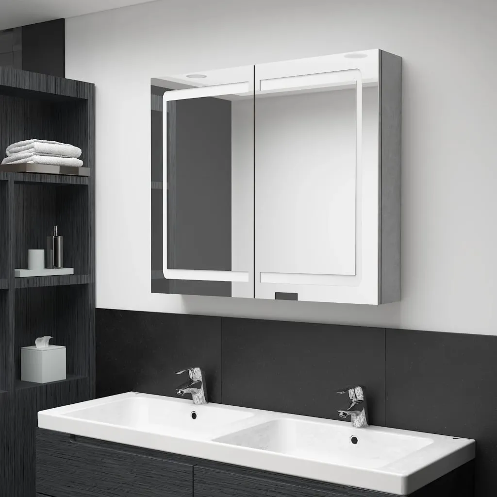 vidaXL Armadietto Bagno con Specchio e LED Grigio Cemento 80x12x68 cm