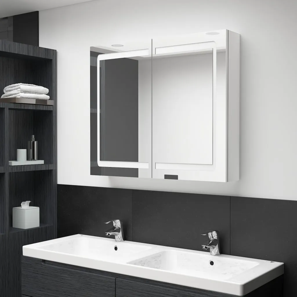 vidaXL Armadietto Bagno con Specchio e LED Bianco Lucido 80x12x68 cm