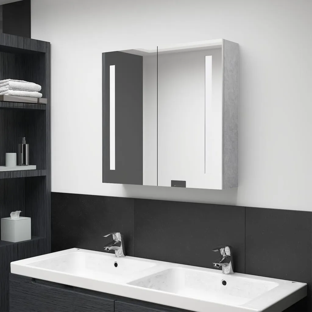 vidaXL Armadietto Bagno con Specchio e LED Grigio Cemento 62x14x60 cm