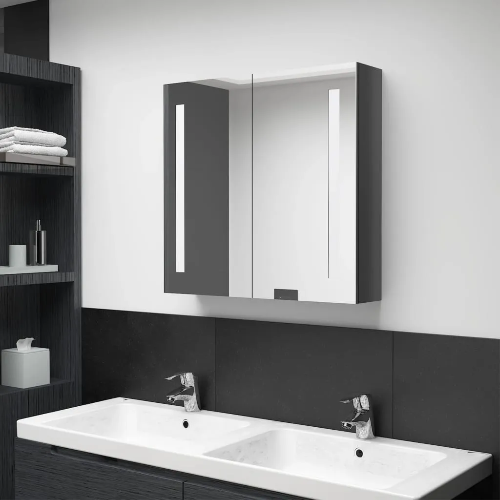 vidaXL Armadietto Bagno con Specchio e LED Grigio Lucido 62x14x60 cm