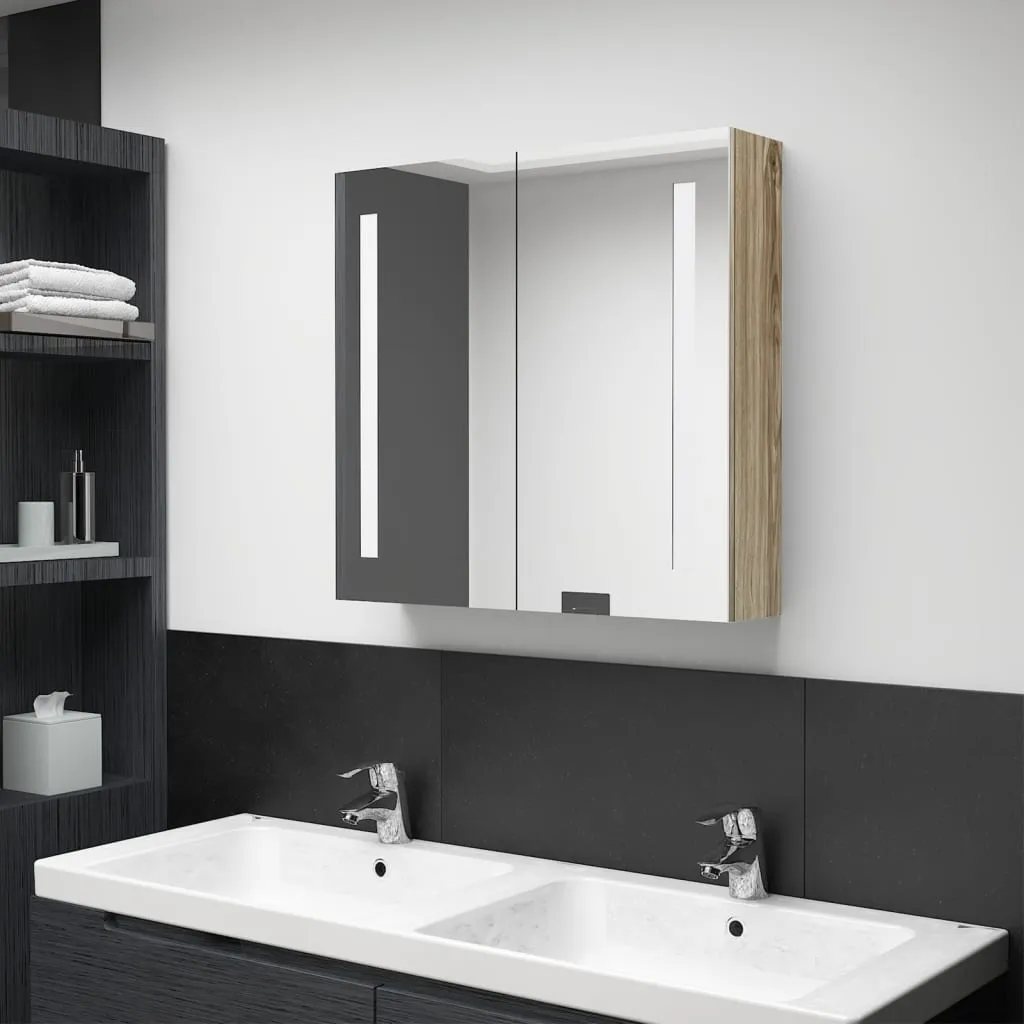 vidaXL Armadietto Bagno con Specchio e LED Rovere 62x14x60 cm