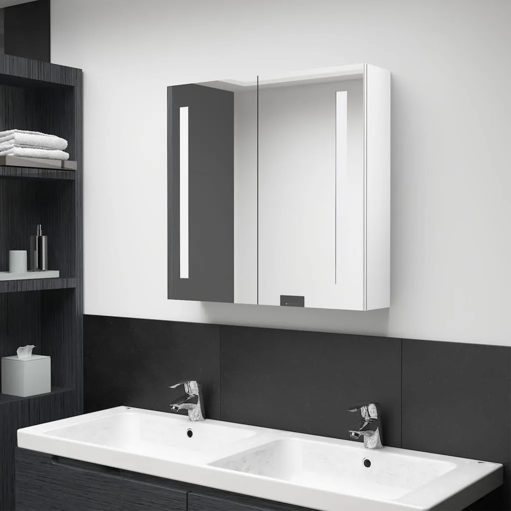 vidaXL Armadietto Bagno con Specchio e LED Bianco Lucido 62x14x60 cm