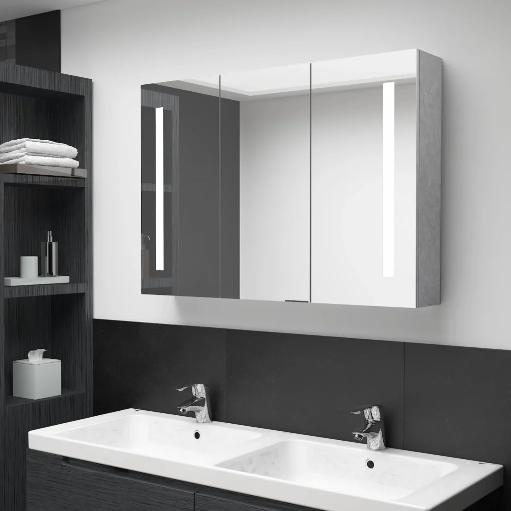 vidaXL Armadietto Bagno con Specchio e LED Grigio Cemento 89x14x62 cm