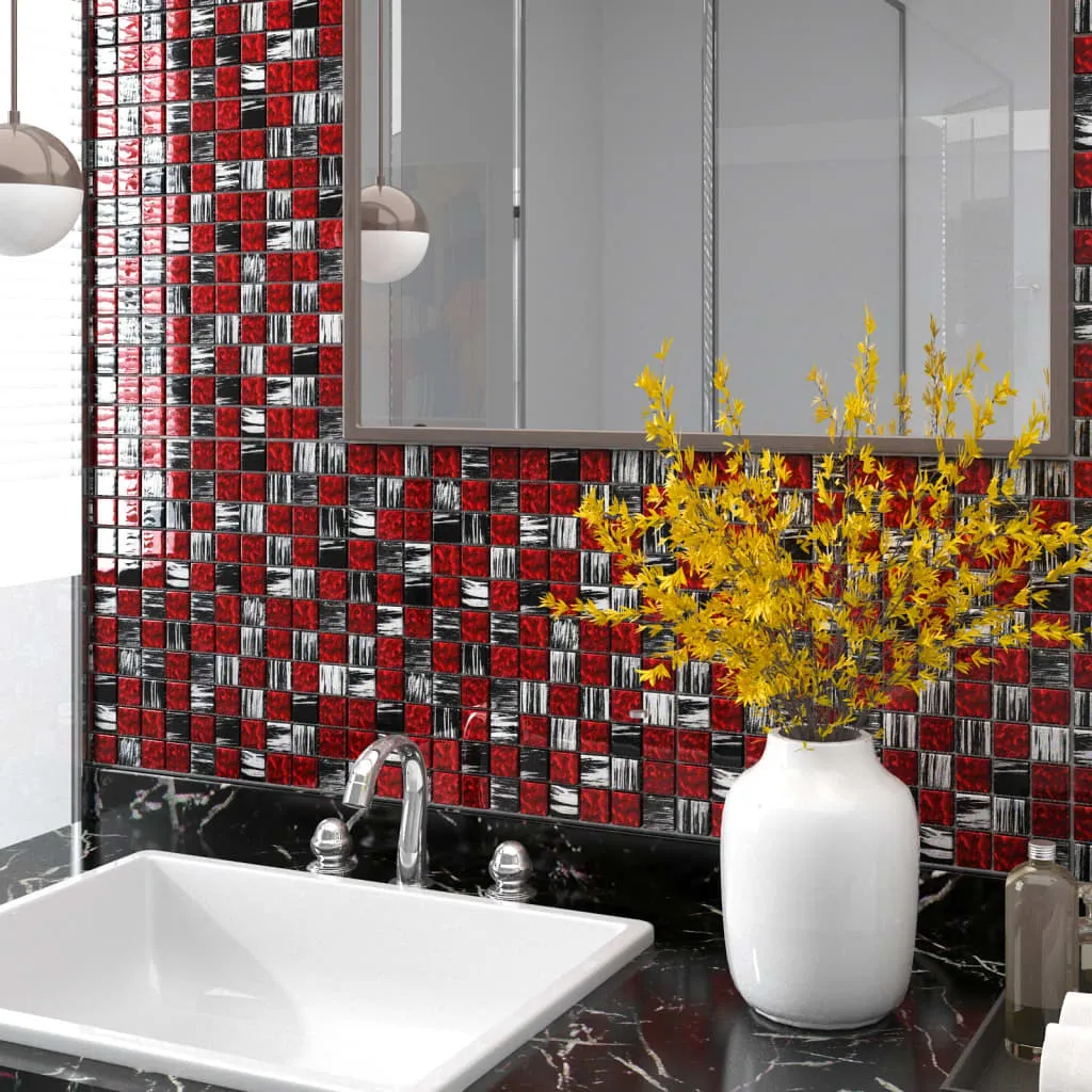 vidaXL Piastrelle Mosaico 11 pz Nero e Rosso 30x30 cm in Vetro