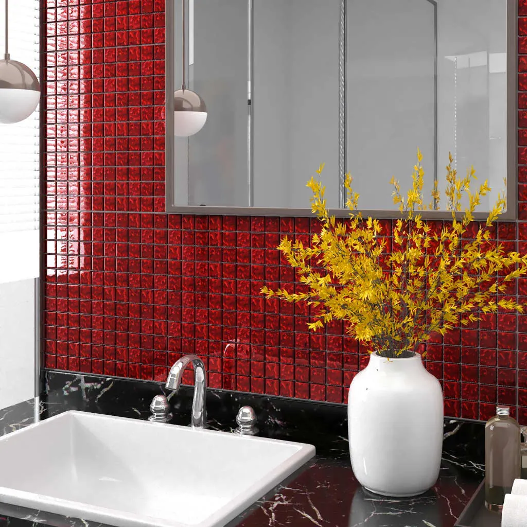 vidaXL Piastrelle Mosaico 11 pz Rosso 30x30 cm in Vetro