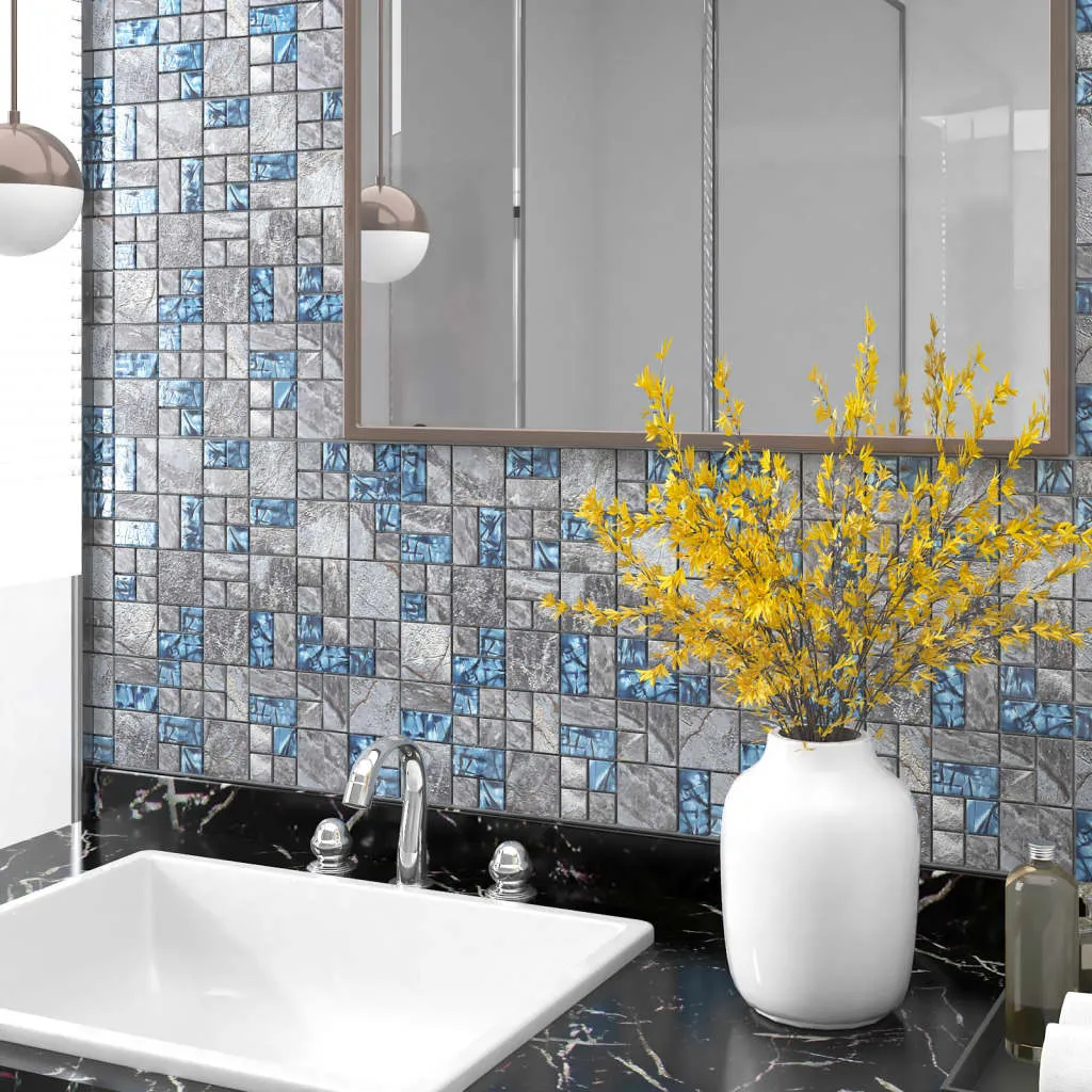 vidaXL Piastrelle Mosaico 22 pz Grigio e Blu 30x30 cm in Vetro