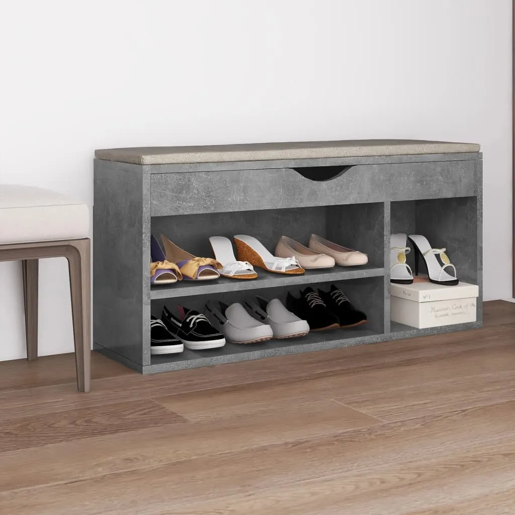 vidaXL Panca Scarpe con Cuscino Grigio Cemento 104x30x49cm Multistrato